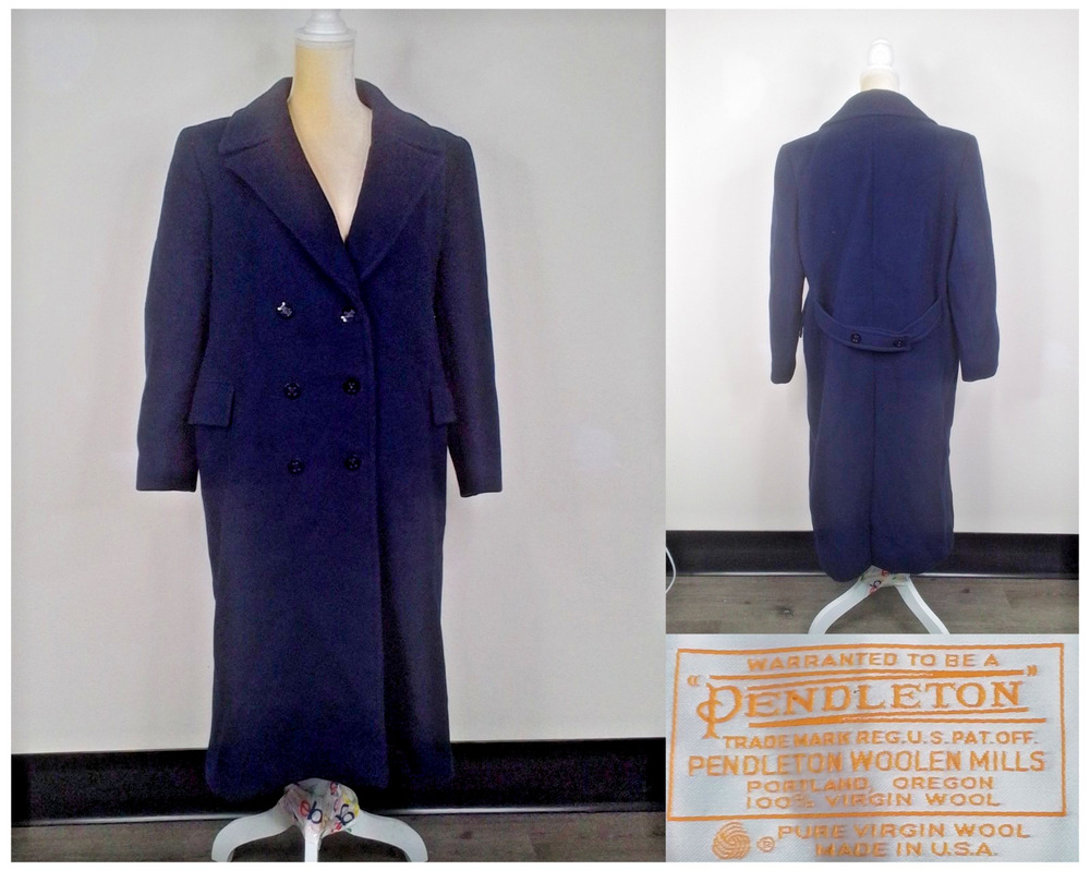 Pendleton Woolen Mills Virgin Wool Trench Coat Blue Lined Women's 14 #J2534